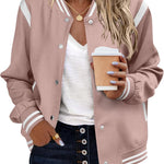 Zeagoo Women's Bomber Jacket Casual Striped Button Down Coat