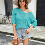Zeagoo Women's Crochet Off The Shoulder Hollow Out Knit Tops