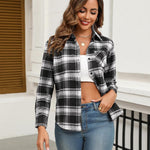 Zeagoo Women's Checked Blouse Long Sleeve V-Neck Shirt (DE Only)