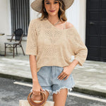 Zeagoo Women's Crochet Off The Shoulder Hollow Out Knit Tops