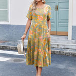 Zeagoo Midi Floral Flutter Short Sleeve Casual Dresses with Pockets