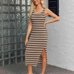 Zeagoo Striped Knit Dress Casual Bodycon Side Slit Sundress