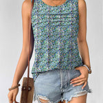 Zeagoo Tank Top Blouses Scooped Neck Pleated Front Shirts