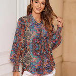 Zeagoo Women's Button Down Shirts Loose Fit Striped Printed Lantern Blouses