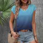 Zeagoo V Neck Eyelet T Shirts Cap Sleeve Tops