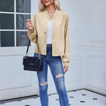 Zeagoo Women's Bomber Jacket Casual Striped Button Down Coat