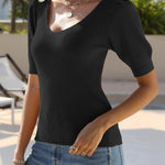 Zeagoo Puff Sleeve Tops Sweater V Neck Short Sleeve Shirts