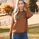 Zeagoo Women's Crew Neck Cropped Sweater Long Sleeve Knit Tops
