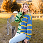 Zeagoo Striped Oversized Sweater Color Block Loose Pullover Top