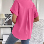 Zeagoo Short Sleeve Casual Roll-Up Cuffed Tops