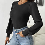 Zeagoo Women Long Puff Sleeve Sweater Slim Fit Ribbed Knit Bodysuit