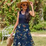 Zeagoo Summer Dress Knee-Length Round Neck Floral Dress (DE Only)