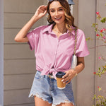 Zeagoo Women's Cotton Button Down Shirts Short Sleeve Casual Shirts