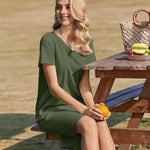 Zeagoo Damen Baumwolle Kleider Casual mit Taschen A-Linie Einfarbig (DE Only)
