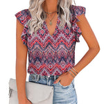 Zeagoo Women's Casual Print Ruffle Sleeve Summer Tops