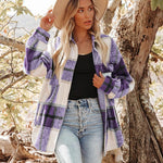 Zeagoo Women Flannel Shacket Jacket Plaid Button Down Shirt