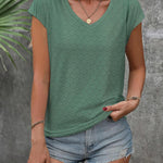 Zeagoo V Neck Eyelet T Shirts Cap Sleeve Tops