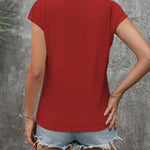 Zeagoo V Neck Eyelet T Shirts Cap Sleeve Tops