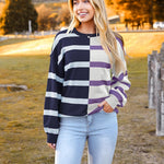 Zeagoo Striped Oversized Sweater Color Block Loose Pullover Top