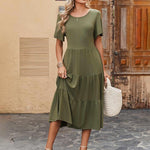 Zeagoo Midi Floral Flutter Short Sleeve Casual Dresses with Pockets