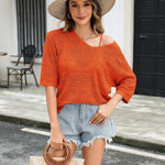 Zeagoo Women's Crochet Off The Shoulder Hollow Out Knit Tops