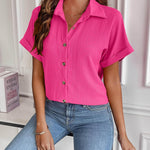 Zeagoo Short Sleeve Casual Roll-Up Cuffed Tops