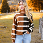 Zeagoo Striped Oversized Sweater Color Block Loose Pullover Top