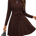Zeagoo Women's Casual Dress Tie Waist Fall Ribbed Dress