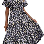 Zeagoo Damen Elegant V-Ausschnitt Kleider A Linie Kurzarm Freizeitkleid (DE Only)