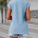 Zeagoo V Neck Eyelet T Shirts Cap Sleeve Tops