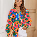 Zeagoo Women's Button Down Shirts Loose Fit Striped Printed Lantern Blouses