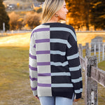 Zeagoo Striped Oversized Sweater Color Block Loose Pullover Top