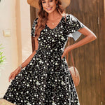 Zeagoo Summer Tiered Mini Dress with Pockets Ruffle Sleeve Dress