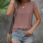 Zeagoo V Neck Eyelet T Shirts Cap Sleeve Tops