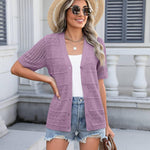 Zeagoo Short Sleeve Crochet Cardigan Button up Bolero Shrug Sweater