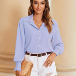 Zeagoo Women's Button Down Shirts Loose Fit Striped Printed Lantern Blouses