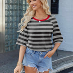Zeagoo Oversized Loose Fit Short Sleeve Striped Tops