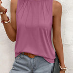 Zeagoo Summer Tank Top for Women Pleated High Neck Tops