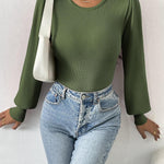 Zeagoo Women Long Puff Sleeve Sweater Slim Fit Ribbed Knit Bodysuit