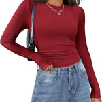 Zeagoo Langarmshirt Damen Rundhals Basic T-Shirt