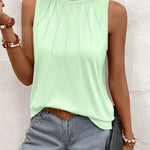 Zeagoo Summer Tank Top for Women Pleated High Neck Tops