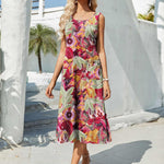 Zeagoo Floral Beach Sundress Casual A-Line Midi Tank Dresses