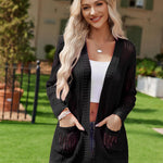 Zeagoo Women 2024 Lightweight Crochet Cardigan Long Sleeve Open Front Knit Sweater Summer Kimono Cover Up with Pockets