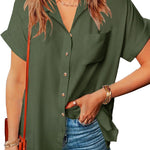 Zeagoo Linen Shirts Cotton Short Sleeve V Neck Collared Blouses
