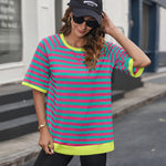 Zeagoo Women Striped T Shirts Oversized Short Sleeve Tops