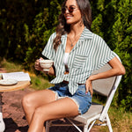Zeagoo Linen Shirts Cotton Short Sleeve V Neck Button Down Blouses