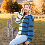 Zeagoo Striped Oversized Sweater Color Block Loose Pullover Top
