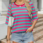 Zeagoo Oversized Loose Fit Short Sleeve Striped Tops