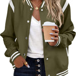 Zeagoo Women's Bomber Jacket Casual Striped Button Down Coat