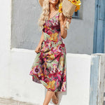 Zeagoo Floral Beach Sundress Casual A-Line Midi Tank Dresses